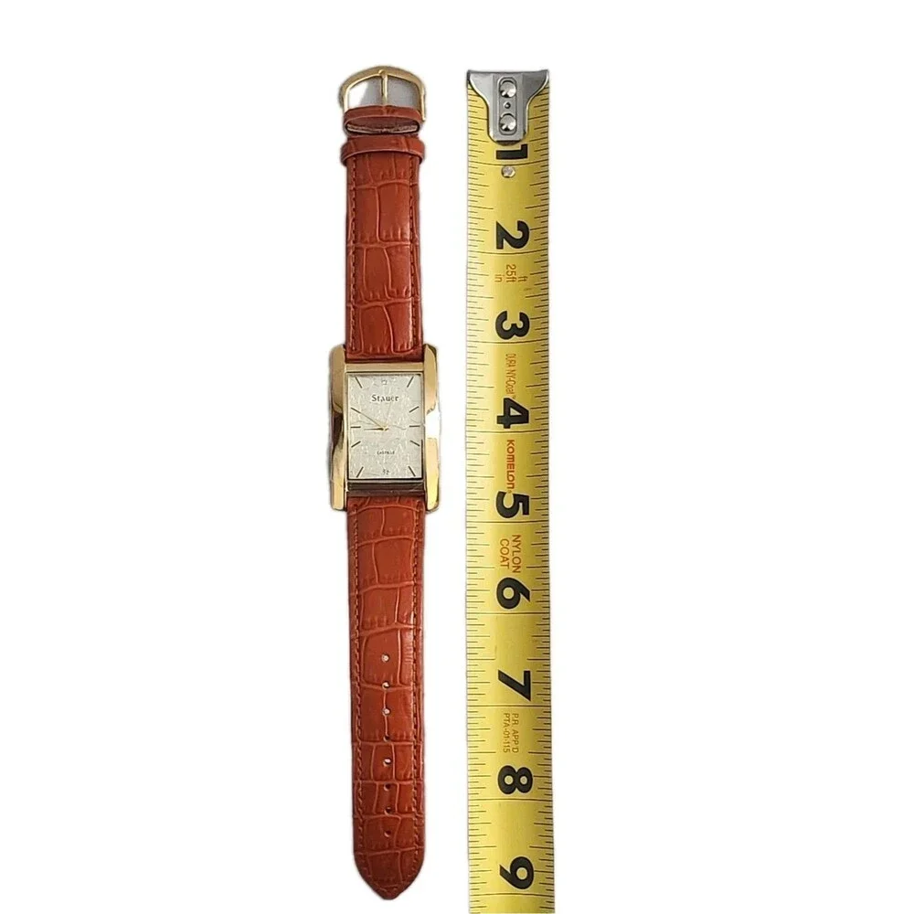 Stauer Castille Watch 26694 Stainless Steel Caseback Genuine Leather Band